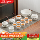 金镶玉功夫茶具套装 节日送礼礼品盒陶瓷茶壶茶杯侧把 羊脂玉瓷松乔套组