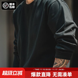 马登工装美式300G重磅纯棉T恤男米白色圆领长袖春秋打底衫男士卫衣 黑色 3XL