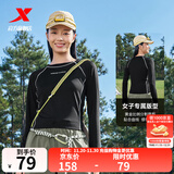 特步（XTEP）钜惠卫衣男女装运动服针织上衣宽松圆领长袖t恤打底衫运动套头衫 正黑色-0065（女款-长T） XL