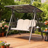 莫 家户外秋千庭院双人太阳能灯摇椅铁艺阳台室外休闲吊椅秋千吊篮 夏威夷3人位