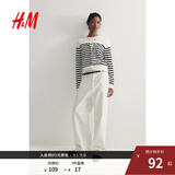 H&M【徐若晗同款】女装毛针织衫秋慵懒短款打底衫miu系薄开衫0579541 白色/黑色条纹 M 165/96
