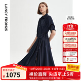 朗姿复古设计感显瘦气质高级感polo领衬衫裙女夏季新款连衣裙 藏蓝色 XL