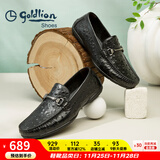 金利来（Goldlion）豆豆鞋男鞋秋季商务休闲鞋套脚男士皮鞋时尚鸵鸟纹乐福鞋皮鞋男 黑色（偏大一码） 37
