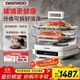 大宇（DAEWOO）【一锅六用】方形玻璃电蒸锅 多功能炖蒸煮一体蒸汽锅分体可拆洗煎烤涮火锅不锈钢S31白色（标配）