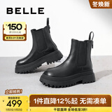 百丽（Belle）厚底烟筒靴女英伦风切尔西靴X2G2DDD3 黑色-单里 36 (230mm)