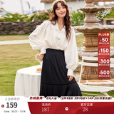 两三事丝绒半身裙春季女黑色百褶裙裙子复古半裙长裙 开心自转体 黑色- 薄款 M