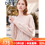 百图betu女装冬季新款毛衣圆领混色纱线扭绳落肩长袖毛衫2311T36 浅粉红 L