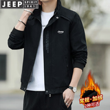 JEEP SPIRIT吉普夹克男士外套秋冬季新款加绒加厚中青年春秋上衣服时尚休服装 黑色（常规） M (110斤以内)