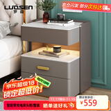 罗森（LUOSEN）岩板床头柜简约现代卧室小柜子意式轻奢实木家用床边柜岩板款灰色