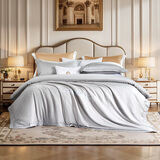 富安娜 四件套 60支长绒棉贡缎高端纯棉床上用品 床单被套枕套双人被罩 60支长绒棉贡缎-亨利【礼盒装】 1.8米 床单款 (被套:230*229cm)