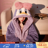果壳（Gukoo）睡衣女冬季迪士尼联名珊瑚绒柔软加厚连帽睡袍可外穿情侣睡衣D 紫色黛西睡袍 XS
