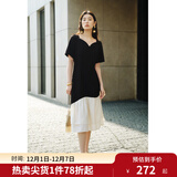 独束大码女装【黑标系列】2024夏精致派对法式撞色鱼尾短袖连衣裙 赫本黑 M (尺码：1)