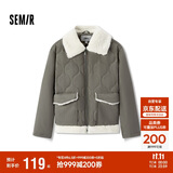 森马（Semir）棉服女拼接毛绒翻领温柔百搭2024冬季宽松棉衣复古风109724112003