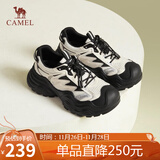 骆驼（CAMEL）丑萌鞋女透气网面撞色厚底户外休闲鞋 L25S255130 米/黑 37
