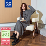 唐狮（TonLion）2024女翻领长袖连衣裙长裙 深灰 S 