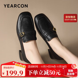 意尔康女鞋中粗跟方头乐福鞋复古英伦风通勤单鞋女 13380W黑色 36