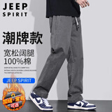 JEEP SPIRIT吉普纯棉休闲裤男秋冬季宽松直筒裤子男工装阔腿裤 灰色 XL