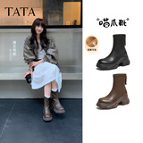 他她TATA喵爪靴2025秋冬百搭时装靴女短靴新款弹力靴 黑色（绒里） 37