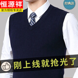 恒源祥秋冬季纯羊毛背心男V领加厚休闲毛线针织马甲坎肩无袖羊毛衣男 马甲上清 XL (175)