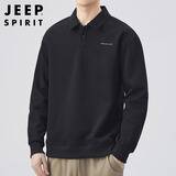 JEEP SPIRIT吉普POLO衫男士卫衣春秋季宽松长袖翻领t恤衫上衣男 黑色 XL