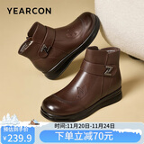 意尔康妈妈鞋棉鞋平底中老年保暖奶奶老人冬鞋女 14550W 棕色 37