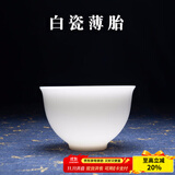 容山堂白瓷薄胎茶杯品茗杯主人杯茶碗闻香杯斗笠杯功夫茶具单杯盏 白瓷薄胎若纸品茗杯-碗杯