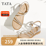 他她（TATA）绝美坡跟凉鞋女外穿一字带时装凉鞋夏季7UA03BL4 银色 35