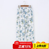 AB内衣春夏季中老年家居裤薄款纯棉印花长裤宽松大码休闲睡裤女 蓝莲花 4XL (180/110)
