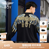 BOY LONDON【孔雀之翎】秋宽松潮牌圆领套头情侣风刺绣卫衣N03009 蓝色 M