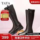 他她（TATA）厚底长筒靴女靴英伦加绒保暖骑士靴高筒靴秋冬新WXK02DG3 黑色（绒里） 37
