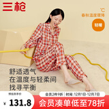 三枪（THREEGUN）睡衣男女纯棉抗静电新疆棉绒布格纹开襟长袖长裤家居服套装 女 暖桔格 L