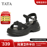 他她（TATA）凉鞋女鞋2025秋季新款休闲厚底法式气质时装凉鞋女 黑色 34