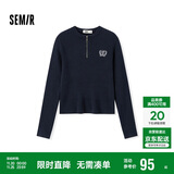 森马（Semir）毛衣女冬季短款半开襟刺绣修身套头衫女生风显瘦上衣107724107001