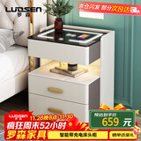 罗森（LUOSEN）智能床头柜简约现代小型卧室超窄岩板床头柜多功能无线充电 灰+白