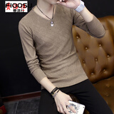 费洛仕春秋季新款男士V领薄款针织衫韩版潮修身长袖打底衫毛衣男秋衣 咖啡色 XL