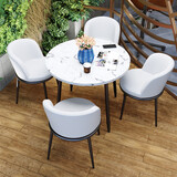 圣森源 休闲桌椅组合洽谈桌椅组合现代会客接待桌椅4s店奶茶店小圆桌椅 白皮椅+白石根圆桌 一桌四椅 配80cm圆桌