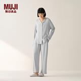 无印良品（MUJI）女式柔软针织前开睡衣套装女士家居服女款女装25年秋季 FD32CC5A 烟熏蓝色 S -M 上装160/84A 下装160/66A