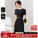 尚都比拉设计感拼接连衣裙夏季高级感气质百褶裙小个子中长裙子 雅黑色 M