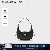 CHARLES&KEITH三角扣新月包腋下包单肩包包女包女友生日礼物CK2-50271205 Noir黑色 S