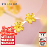 谢瑞麟（TSL）黄金耳钉磨砂朱槿花朵足金耳饰YM352 约0.70g生日礼物