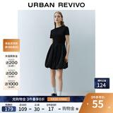 UR2025春季新款女装简约气质花苞修身短袖连衣裙UYY750015 正黑 XL