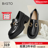 百思图秋商场同款软羊皮松糕厚底英伦风乐福小皮鞋女TFW29CA2【预售】 黑色 36