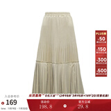 两三事丝绒半身裙春季女黑色百褶裙裙子复古半裙长裙 开心自转体 奶杏色 厚款 S