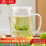 雅集玻璃杯筑茗绿茶杯耐热加厚泡茶杯家用带盖带把手个人茶水分离杯子
