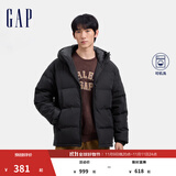 盖璞男装徽章logo抽绳立领连帽羽绒服纯色外套677652 黑色 L (175/96A) 亚洲尺码