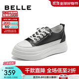 百丽（Belle）小白鞋女鞋商场款厚底增高一脚蹬单鞋透气休闲鞋U8N1DAM3 黑色 36 (230mm)