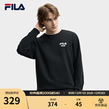 斐乐（FILA）官方男子加绒保暖卫衣秋冬季时尚休闲简约圆领套头衫长袖上衣男装 正黑色-BK L