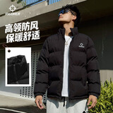 准者短款运动棉服男式春季新款立领防寒保暖羽绒棉衣潮流拉链休闲外套 黑色【男女同款】 XL