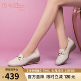 金利来（Goldlion）女鞋妈妈皮鞋一脚蹬浅口女单鞋坡跟圆头乐福鞋 G662330071 米白39