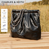 CHARLES&KEITH子母链条大容量流浪包托特包单肩斜挎包女包生日礼物CK2-40671449 【L号】Noir黑银 L